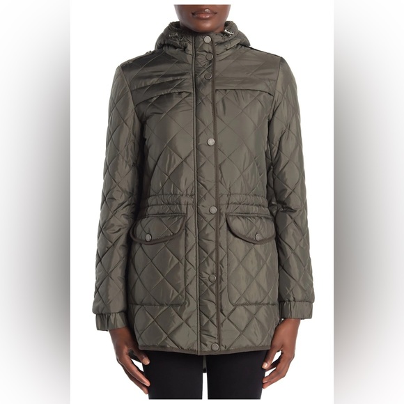 Lucky Brand Faux Shearling Lined Hood Quilted Zip Jacket - Picture 3 of 7